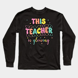 This Teacher Is Glowing Hello Summer A Funny End Of School Gift For Boy Girl Kids Long Sleeve T-Shirt